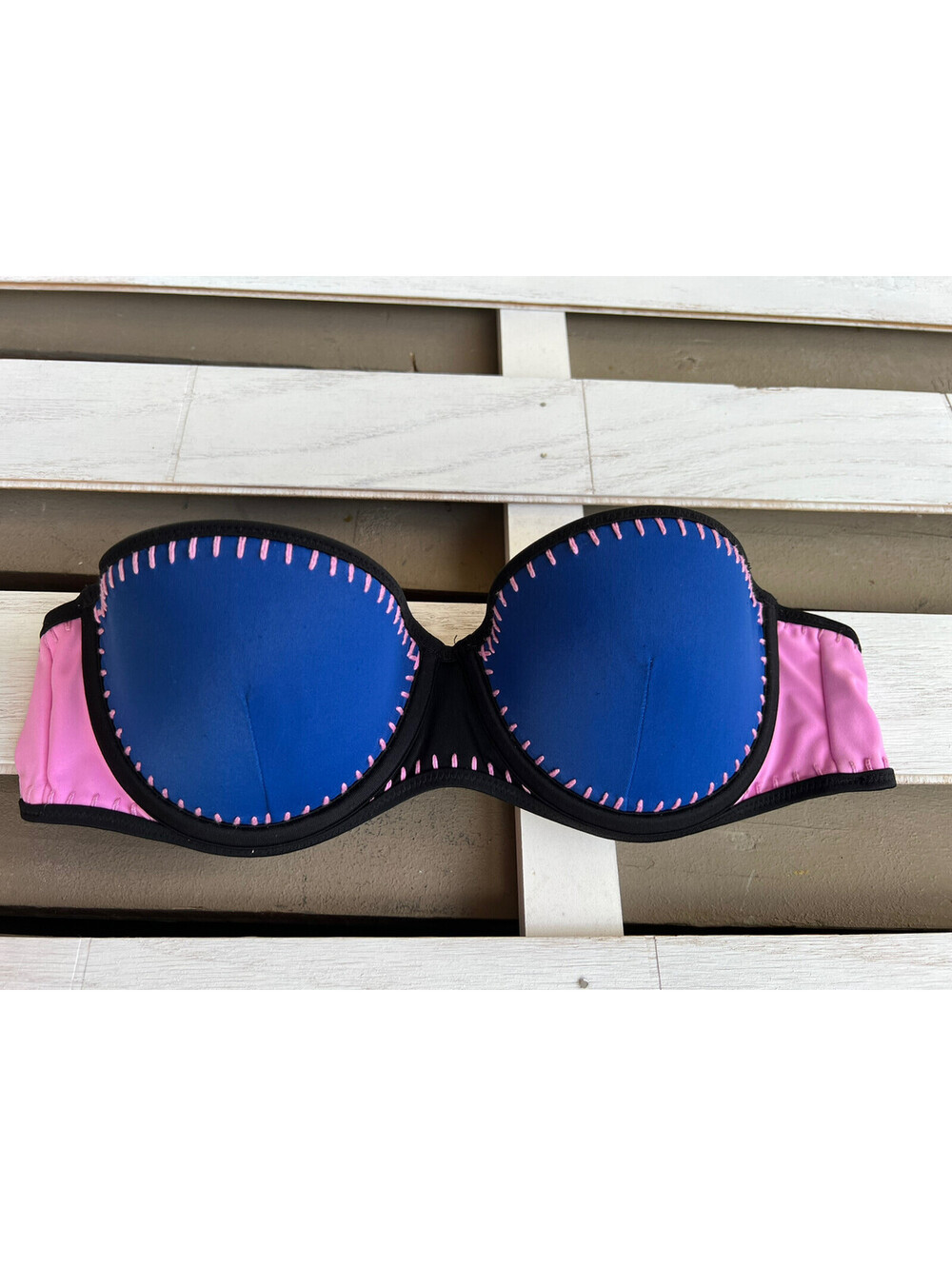 Victorias Secret Push Up Blue Pink Stitched Swim Bikini Top 36B
